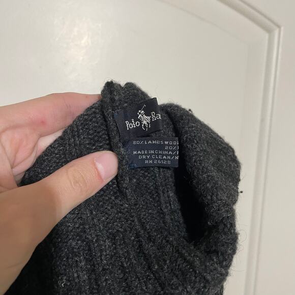 Polo Ralph Lauren Lambs Wool Charcoal Grey Gray Knit Beanie Red Polo Logo Unisex - Picture 2 of 8